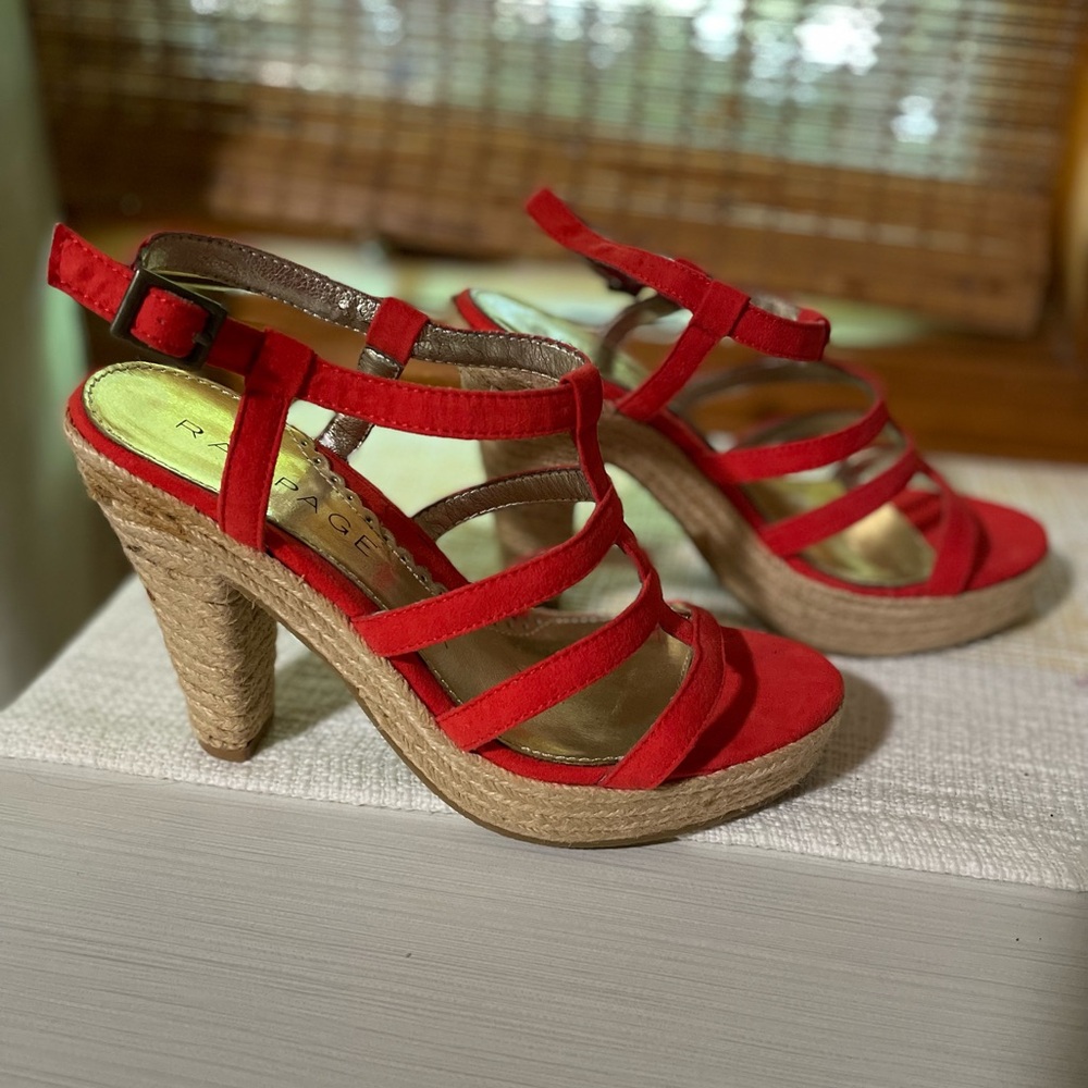 Rampage Red platform heeled ratan, canvas sandal